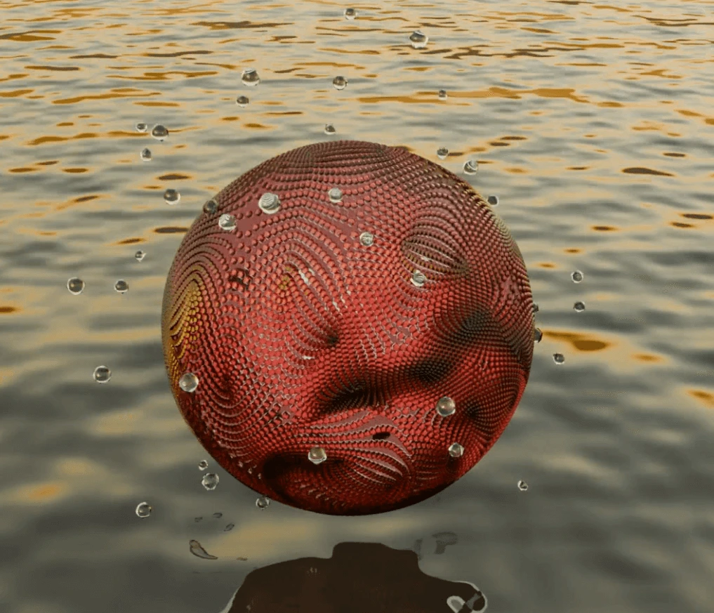 Sphère texturée au-dessus de l'eau